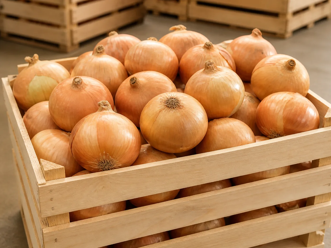 Yellow jumbo onions in bulk wholesale crates